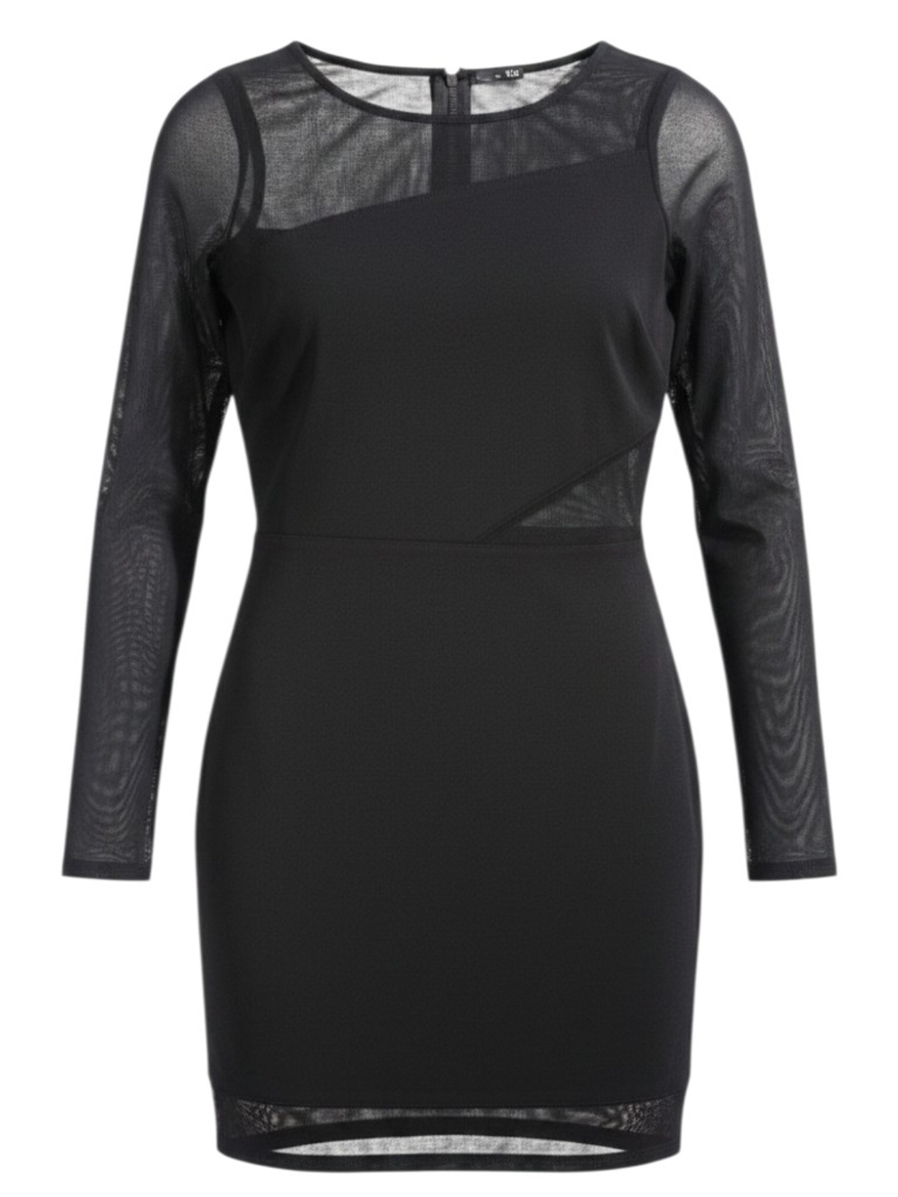 Black Sheer Panel Long Sleeve Dress
